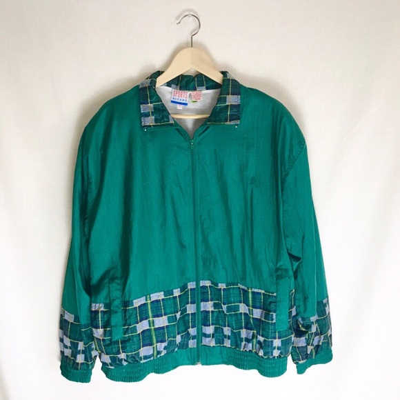 Vintage Plaid Green & Blue Windbreaker Sz XL - Picture 1 of 4